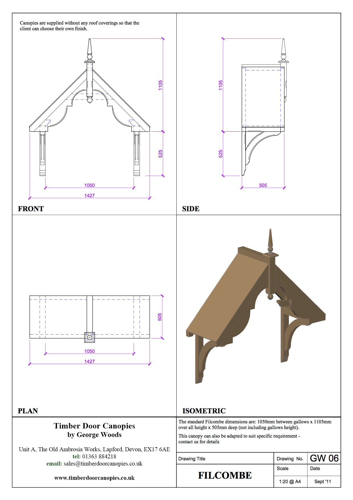 Filcombe canopy CAD drawings