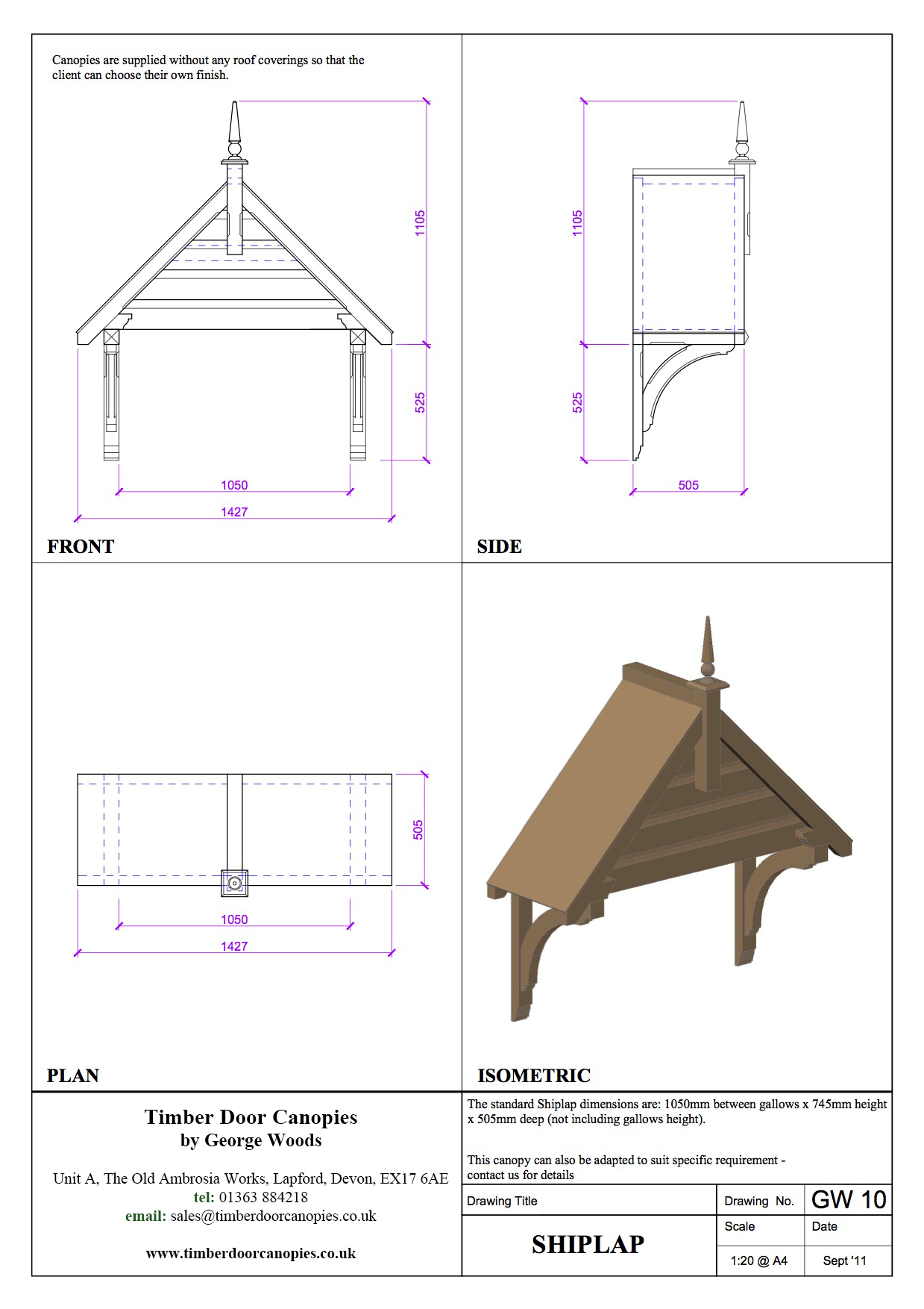 Shiplap Timber Door Canopy CAD Drawing