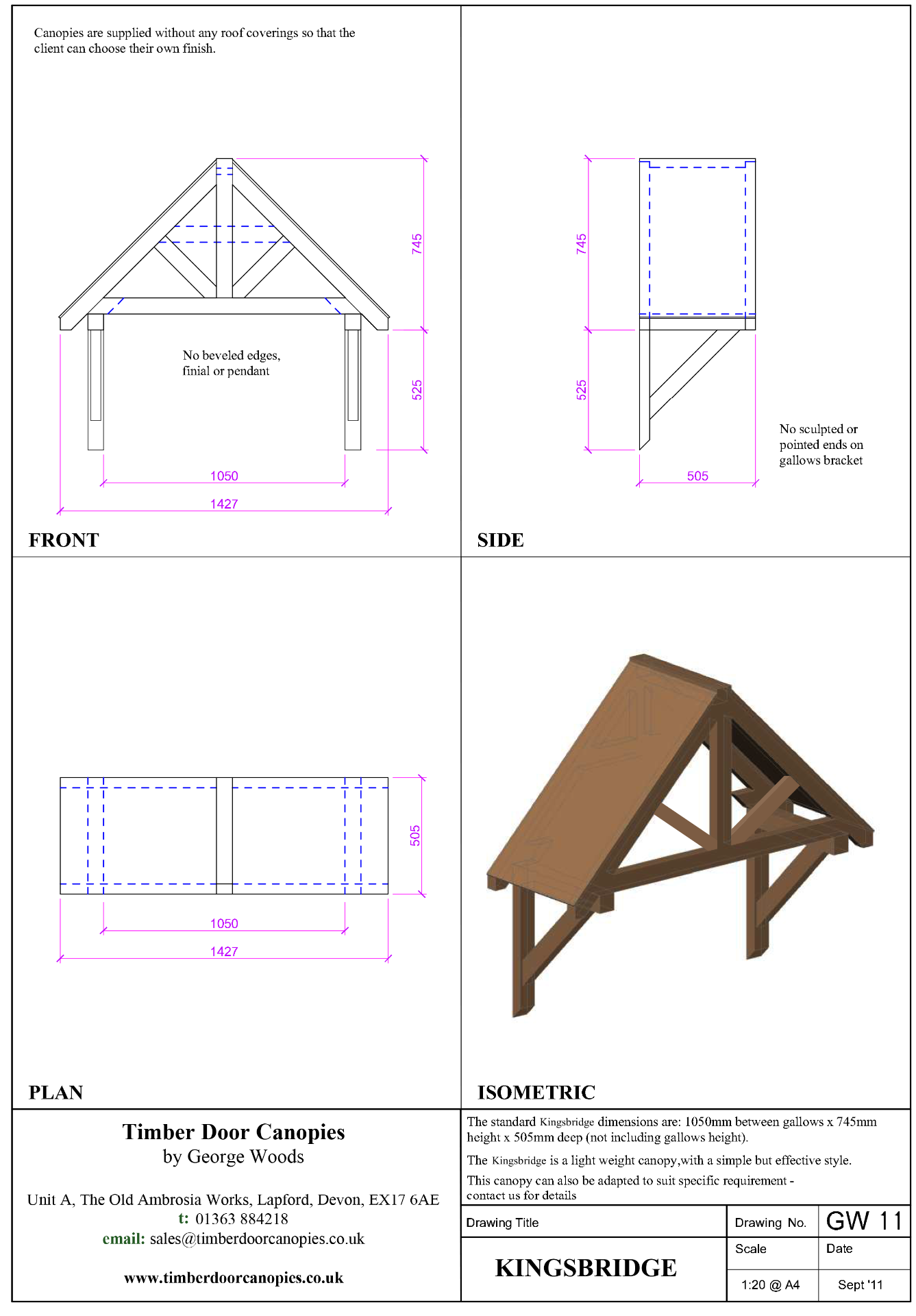 Kingsbridge timber door canopy CAD drawings